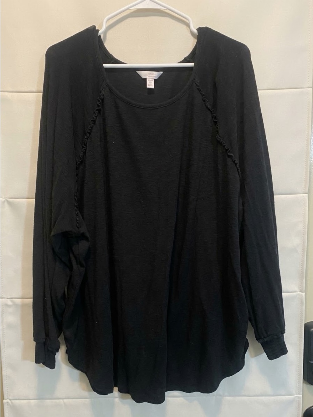 LC Lauren Conrad Black Knit Top 2X Long Sleeve Ruffle Detail
